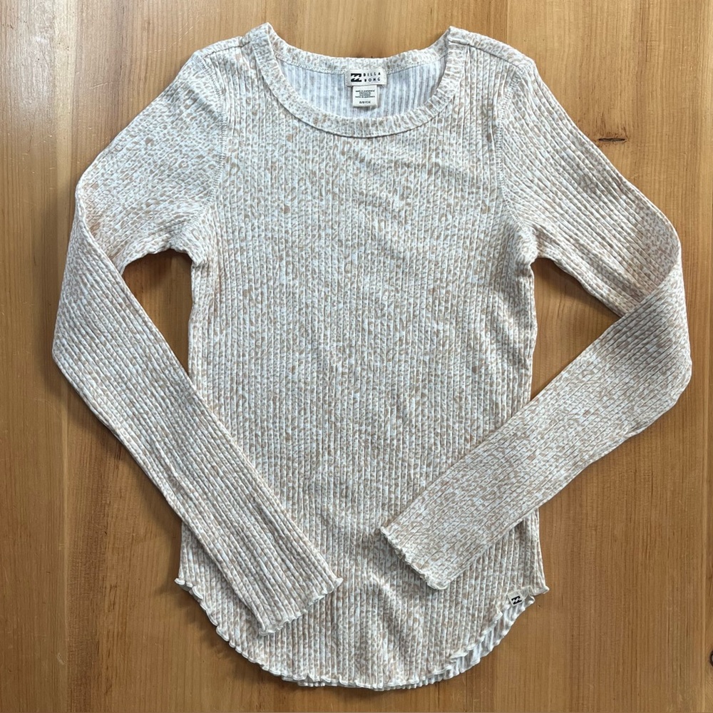 Billabong Beige Ribbed Knit Long Sleeve Animal Print Baby Tee Size Small